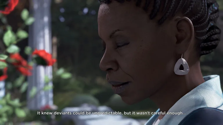 Amanda in Detroit Become Human saying that deviants can be unpredictable and an android was not careful enough