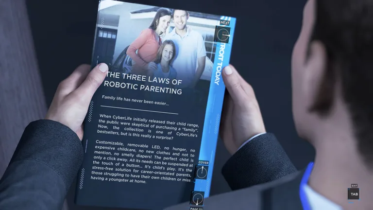 A Detroit Become Human magazine titled The Three Laws of Robotic Parenting