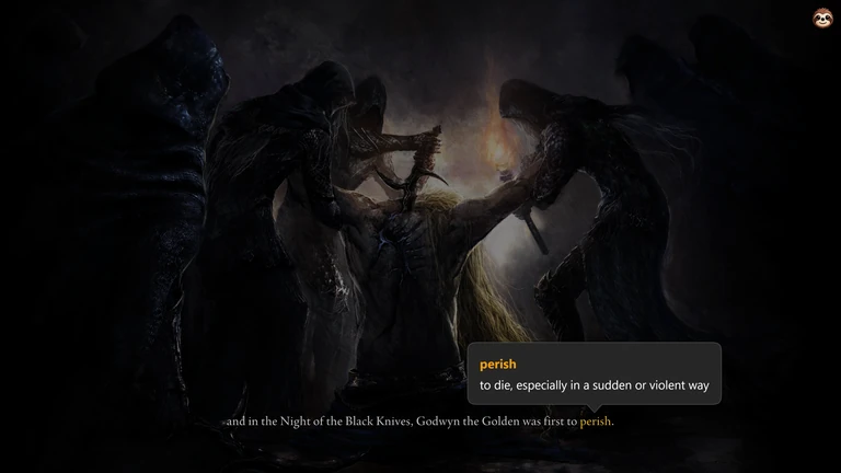 Termy explaining the word perish over an Elden Ring loading screen