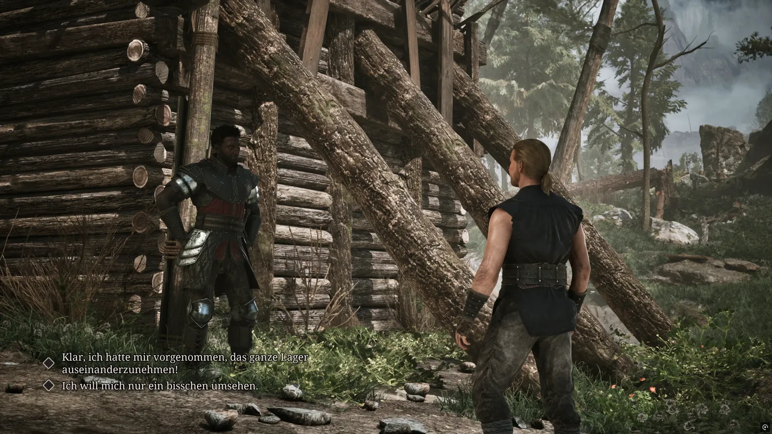 Two German dialogue choices in Gothic 1 Remake, including auseinanderzunehmen and sich umsehen