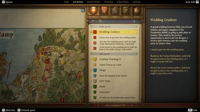 The Wedding Crashers quest log presents two ways to gain access to a wedding party