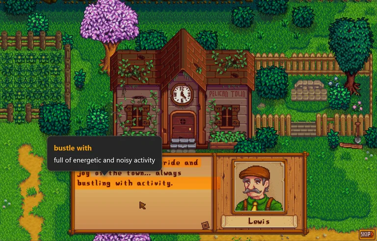 Termy explains the phrase bustle with over Mayor Lewis's Stardew Valley dialogue